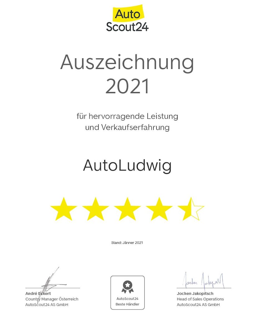 Zertifikat AutoScout24 - bester Autohändler - für Auto Ludwig